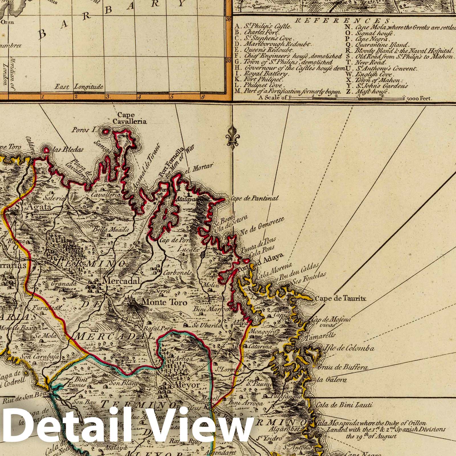 Minorca with Harbour of Mahon, 1794 - Historical Map Print