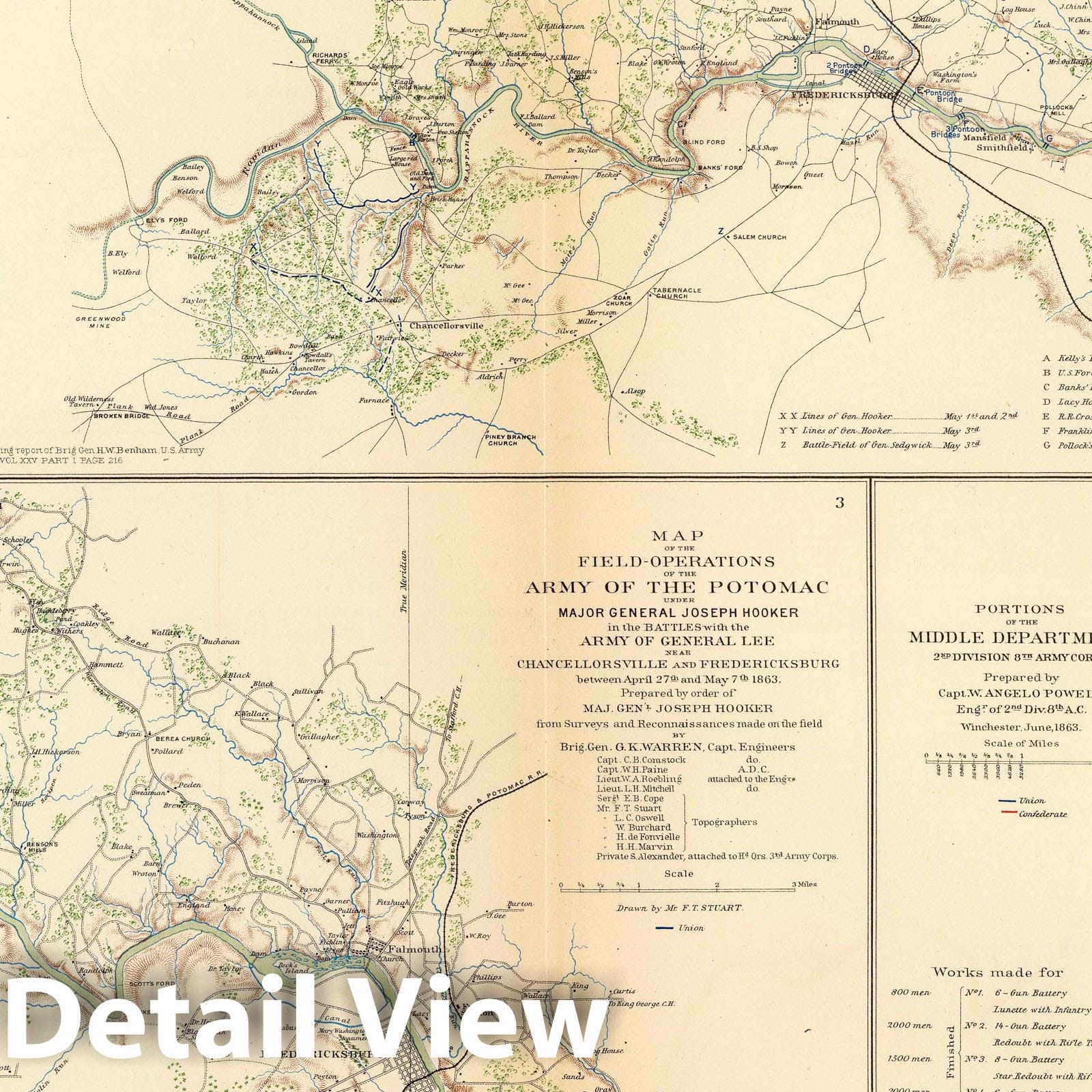 Civil War: Rappahannock River, Chancellorsville, Fredericksburg - Military Map, 1895