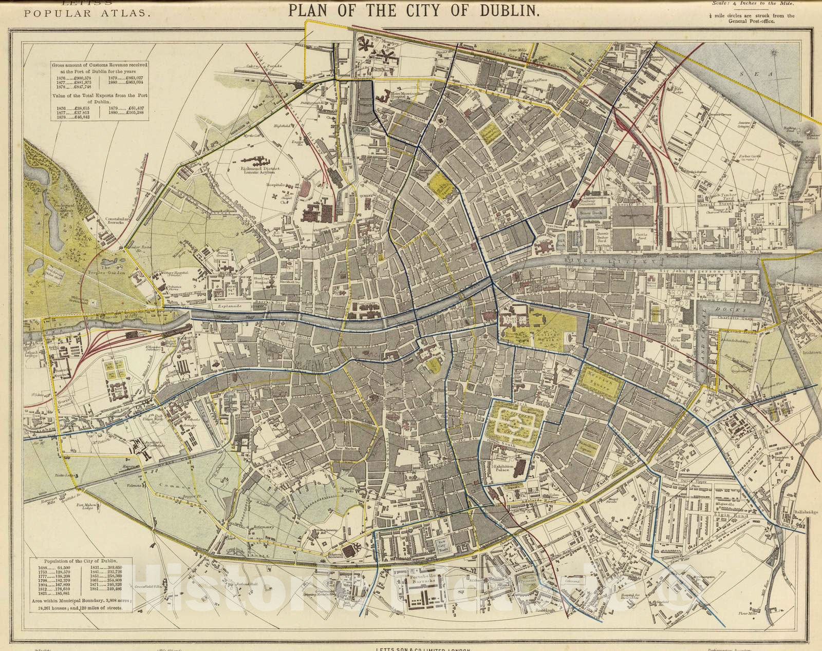 Historic Map : 1883 Dublin. - Vintage Wall Art