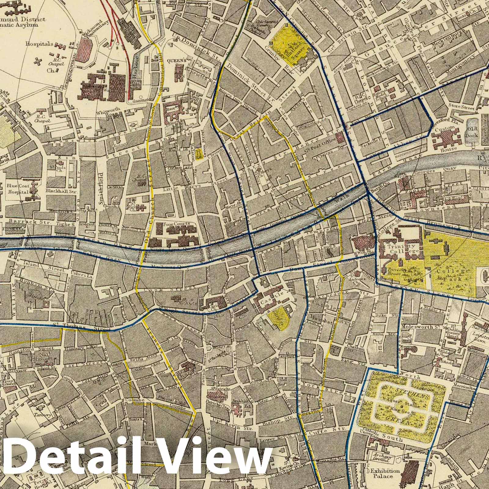 Dublin, Ireland - City Plan, 1883 - Historical Map Print