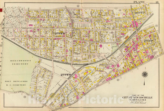Historic Map : 1910 New Rochelle wards 1-4. - Vintage Wall Art