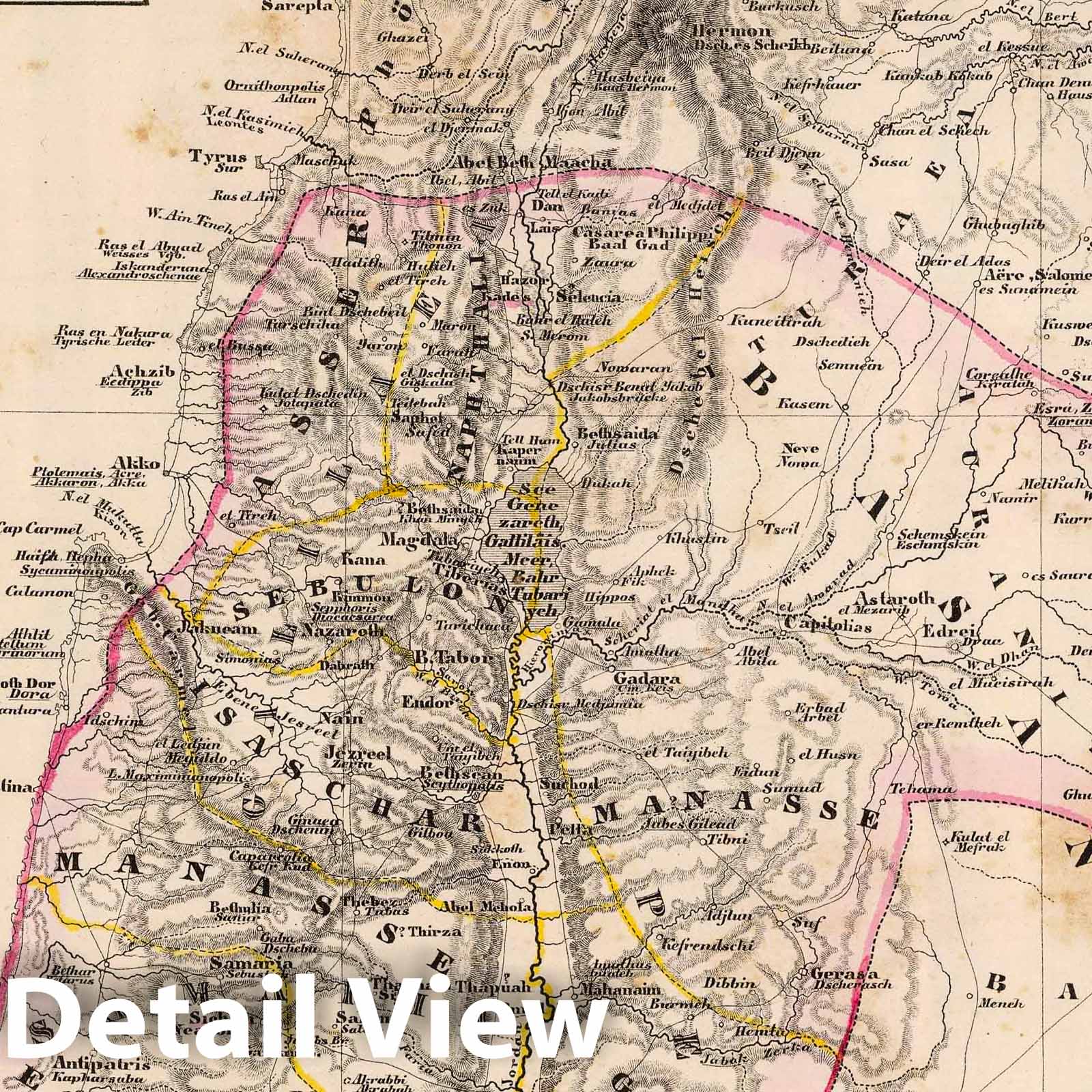 Palestine and Jerusalem, 1855 - Historical Map Print