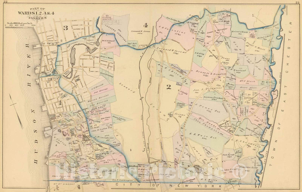 Historic Map : 1881 Yonkers wards 1-4. - Vintage Wall Art