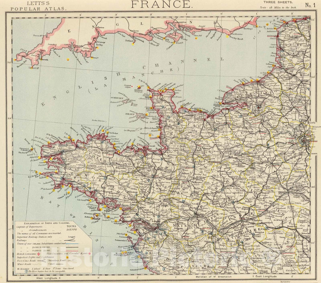 Historic Map : 1883 France 1. - Vintage Wall Art