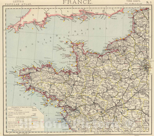 Historic Map : 1883 France 1. - Vintage Wall Art
