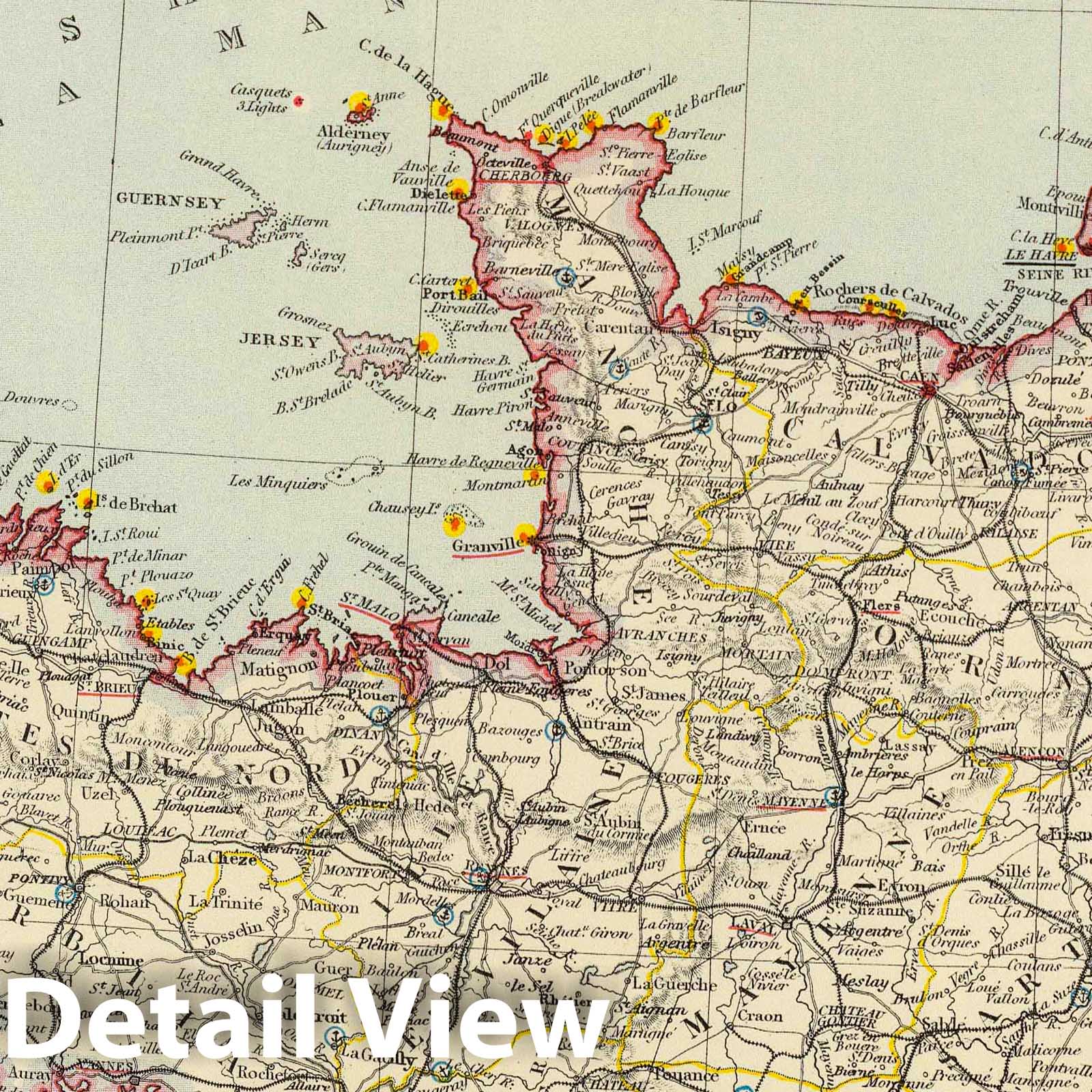 France, Northwestern - Railroad Map, 1883 - Historical Map Print