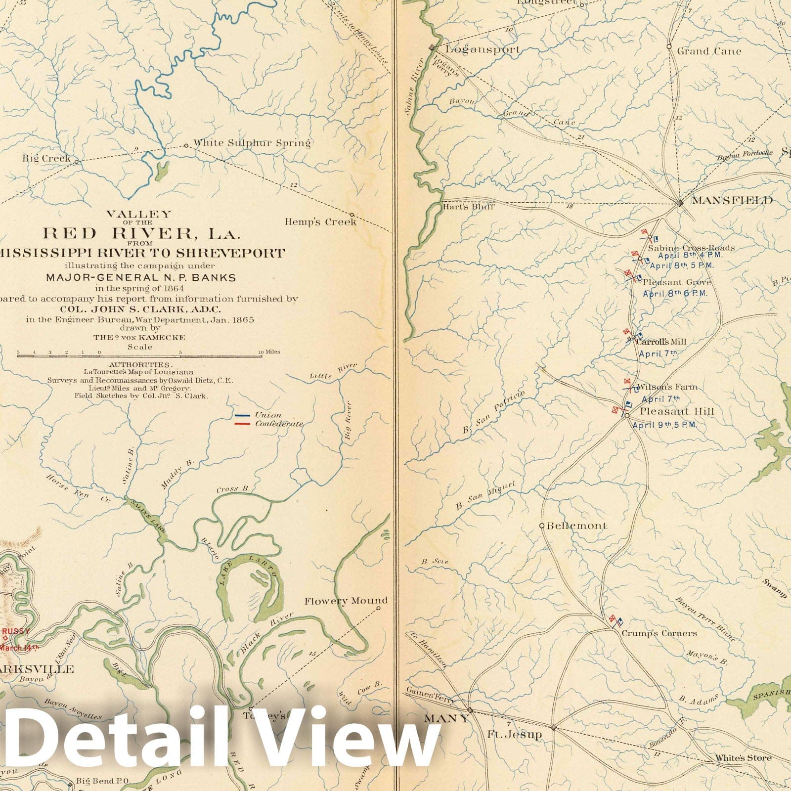 Civil War: Red River Valley, Louisiana - Military Map, 1895