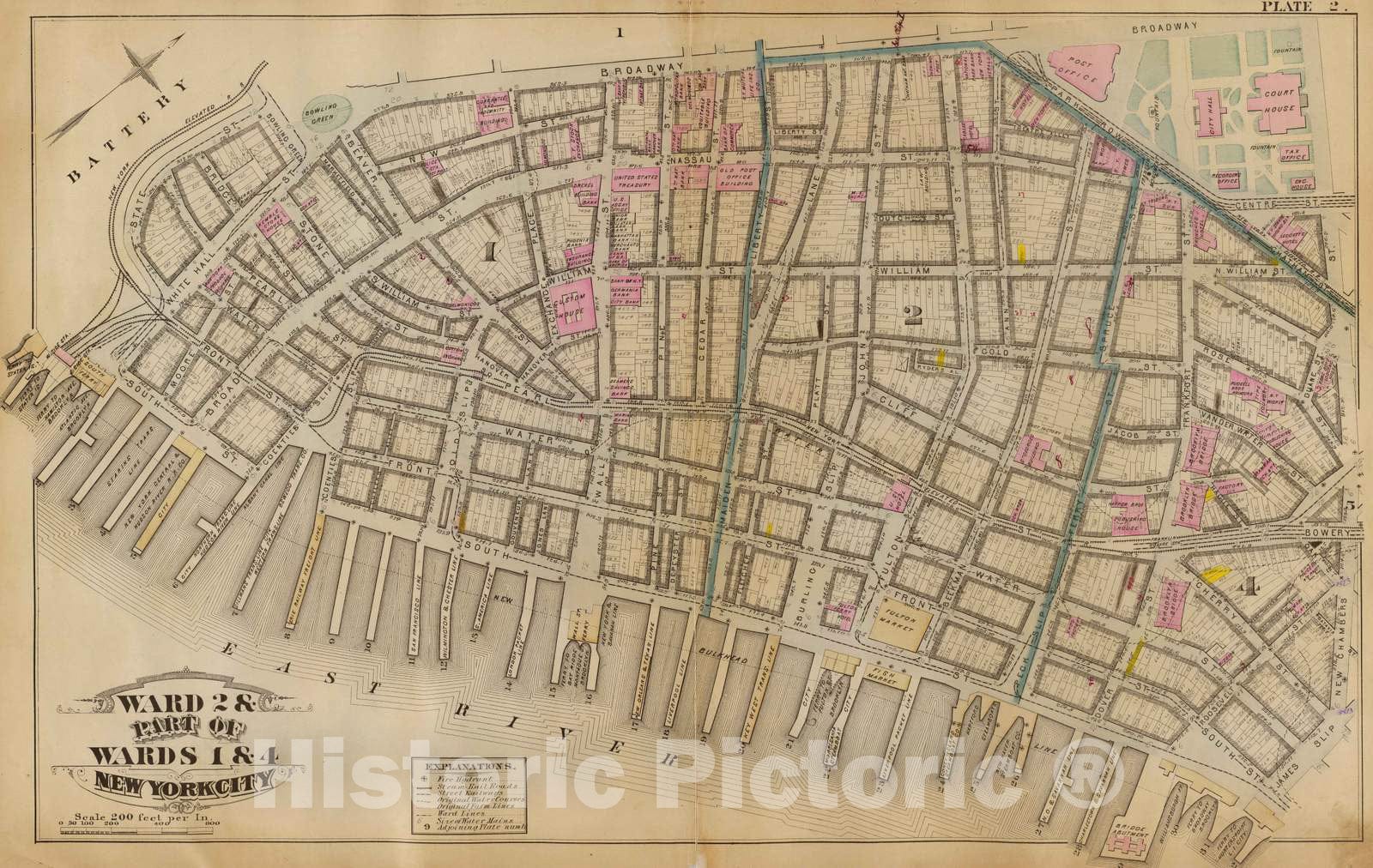 Historic Map : City Atlas - 1879 2. Wards 1-2, 4. - Vintage Wall Art