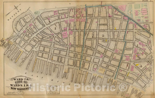 Historic Map : City Atlas - 1879 2. Wards 1-2, 4. - Vintage Wall Art