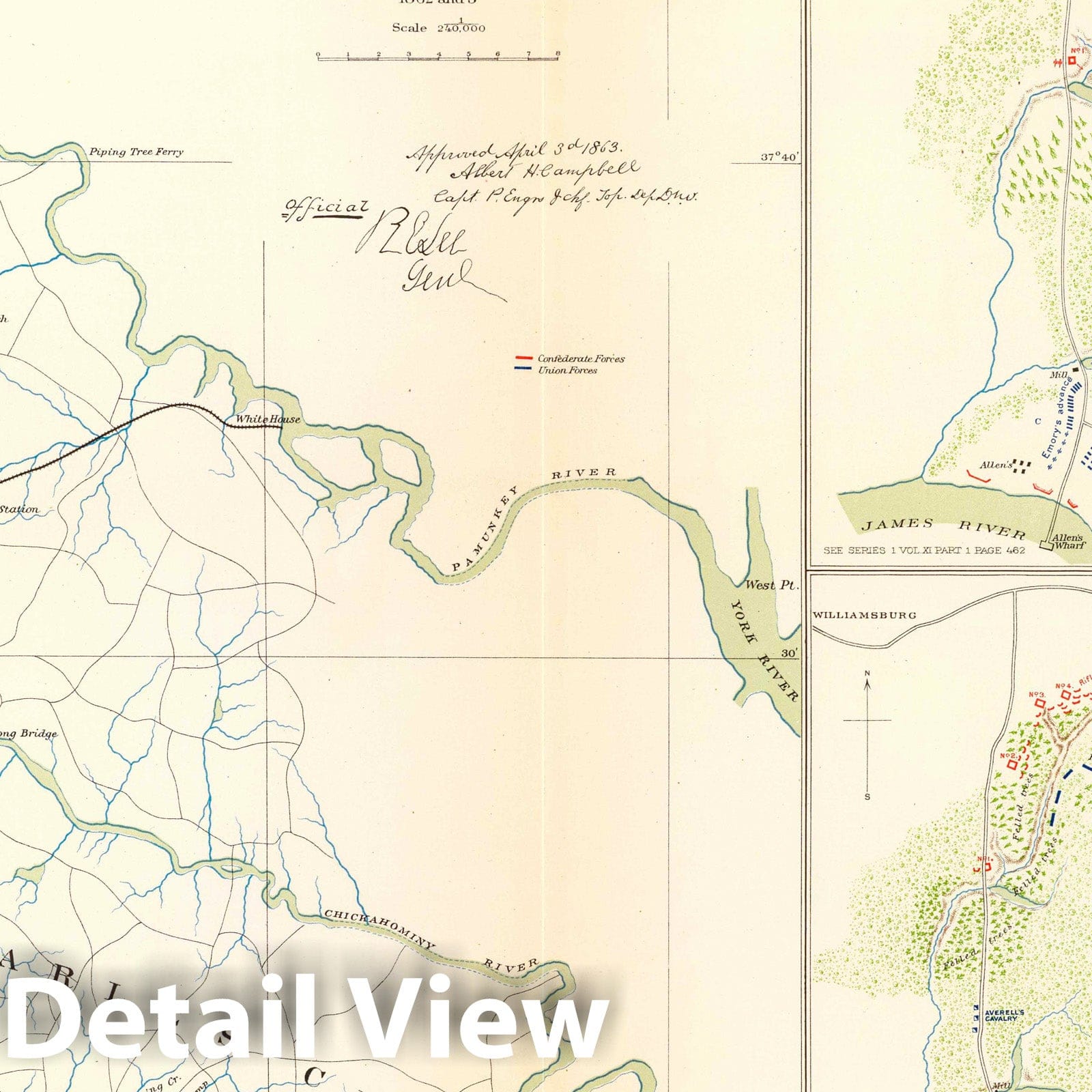 Civil War: Richmond, Williamsburg, Virginia - Military Map, 1895