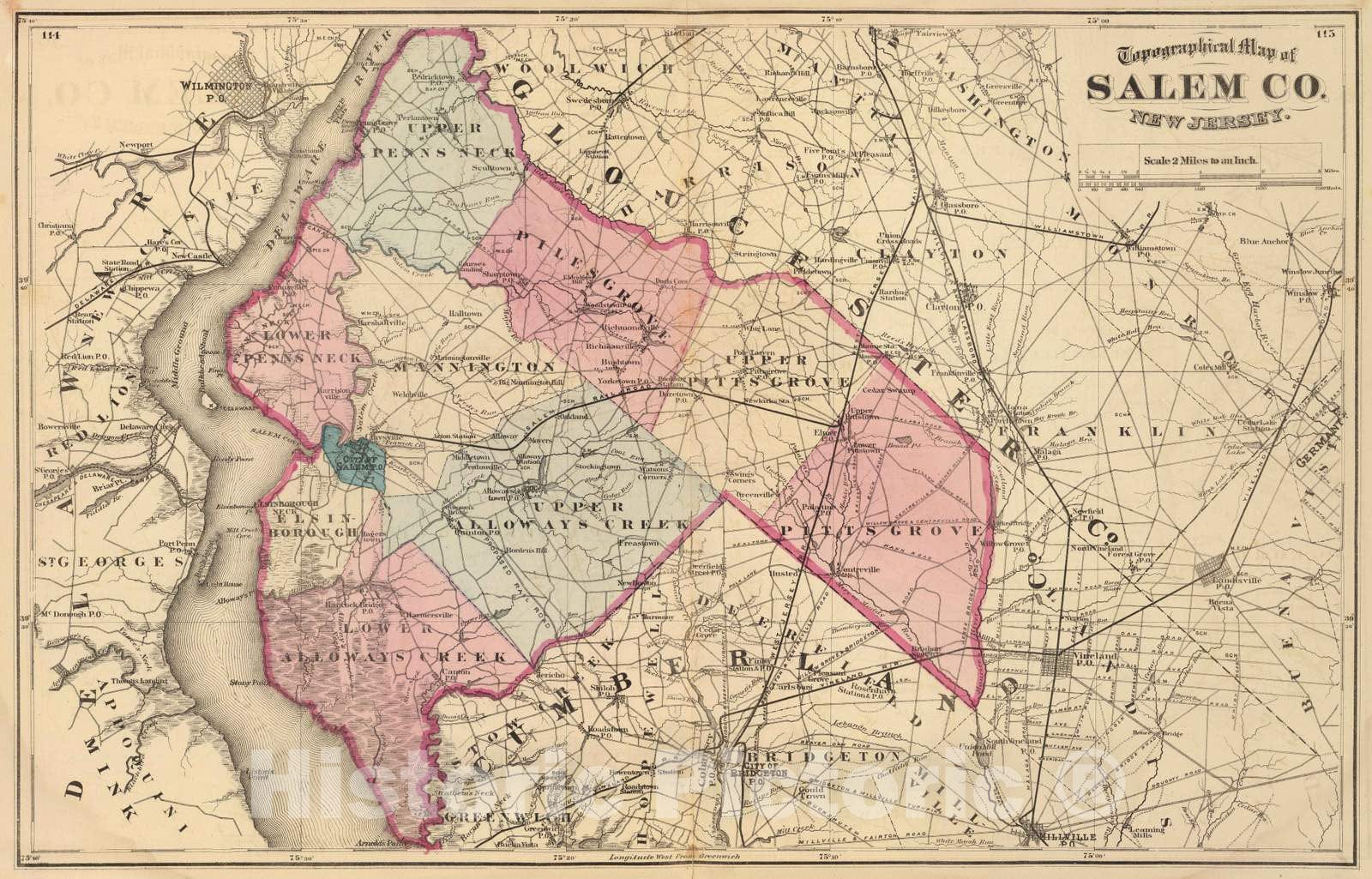 Historic Map : 1872 Salem Co, N.J. - Vintage Wall Art