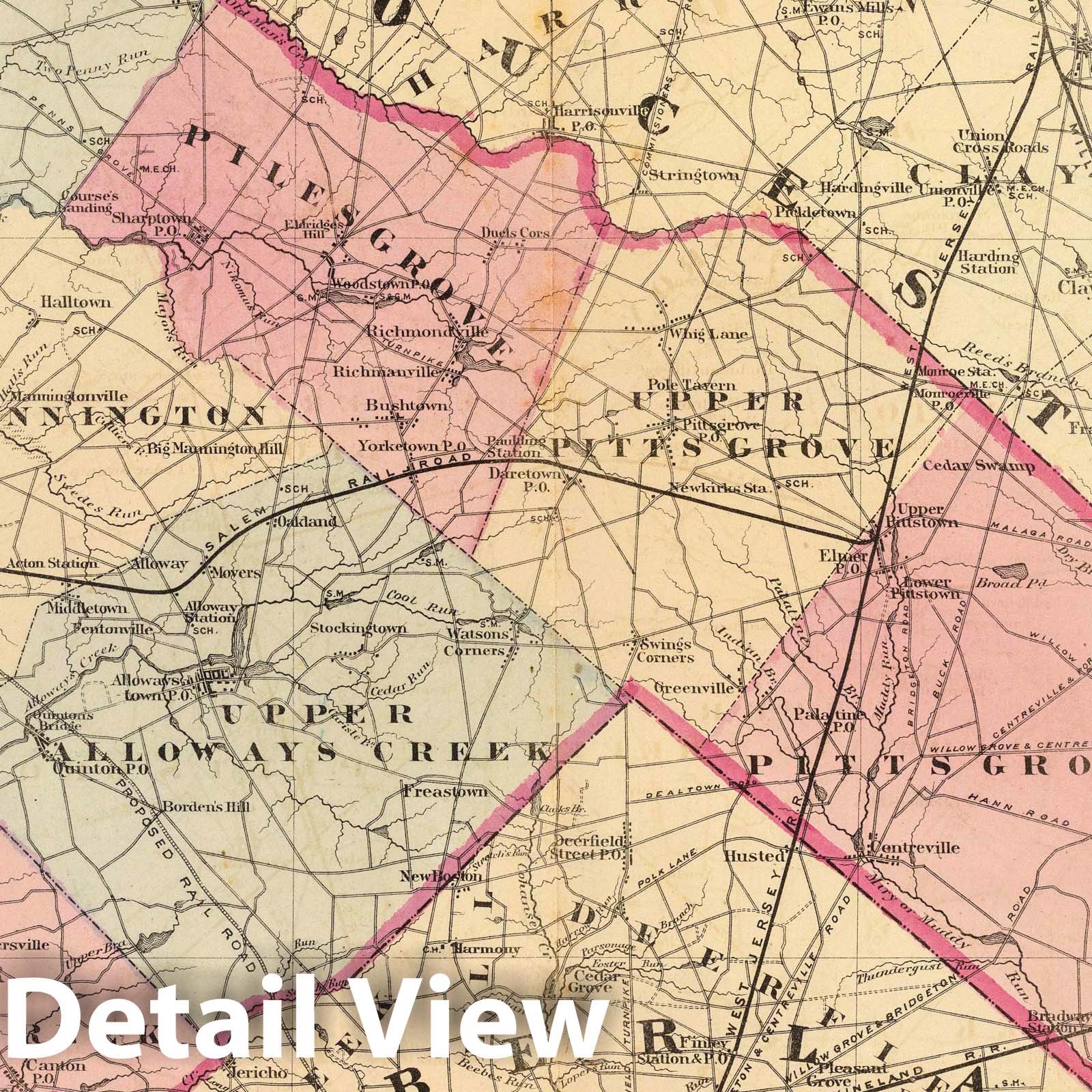 Salem County, New Jersey - Railroad Map, 1872 - Historical Map Print