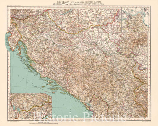 Historic Map : Croatia; Serbia, Balkan Peninsula 1929 77-78. Jugoslavia. , Vintage Wall Art