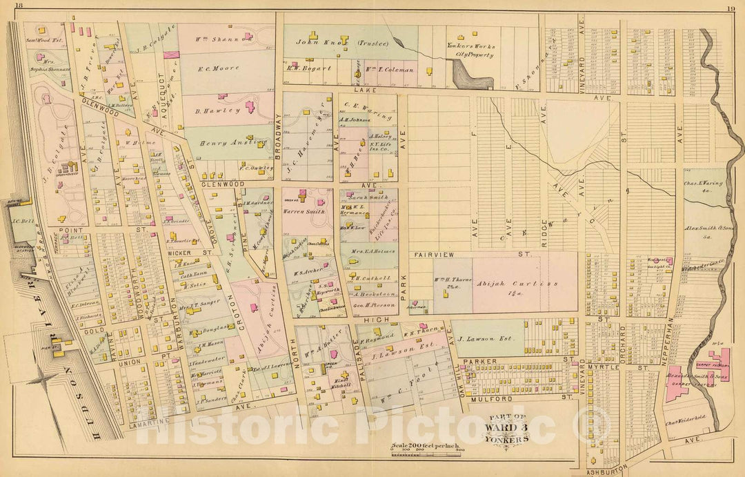 Historic Map : 1881 Yonkers Ward 3. - Vintage Wall Art
