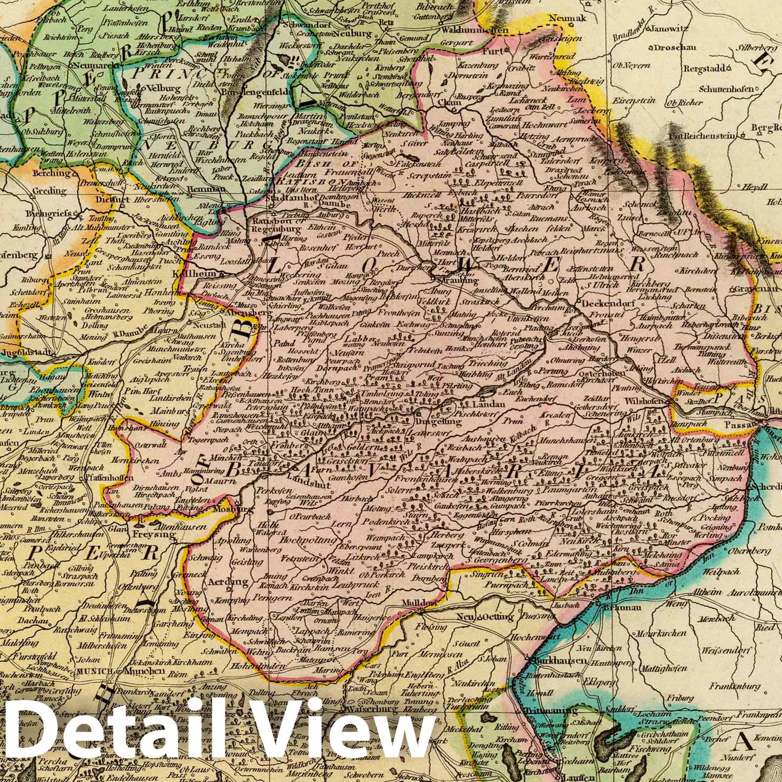 Bavaria, Germany - Boundary Map, 1831 - Historical Map Print
