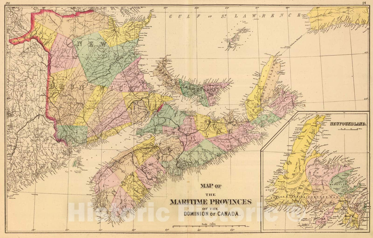 Historic Map : 1878 Maritime Provinces. - Vintage Wall Art