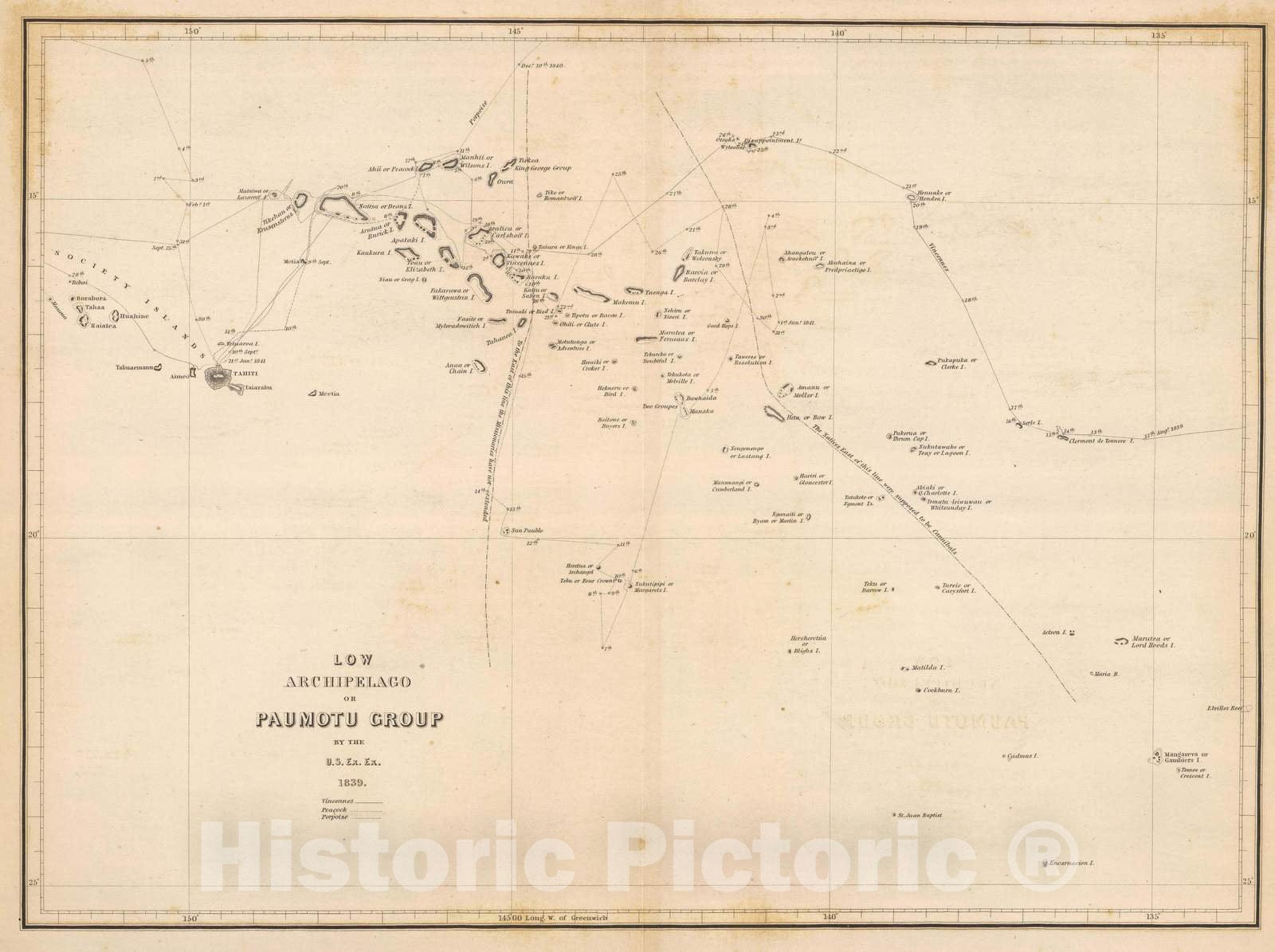Low Archipelago (Tuamotu Islands) 1845 Nautical Map Print