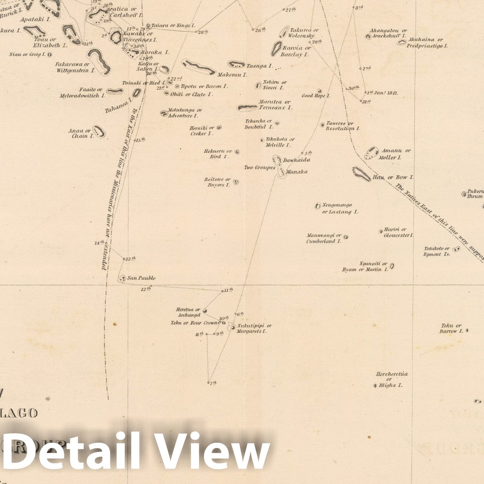 Low Archipelago (Tuamotu Islands) 1845 Nautical Map Print