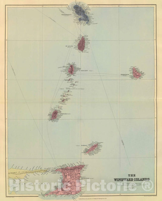 Historic Map : 1901 Windward Islands. - Vintage Wall Art