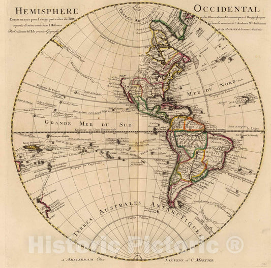 Historic Map : 1720 Hemisphere Occidental : Vintage Wall Art