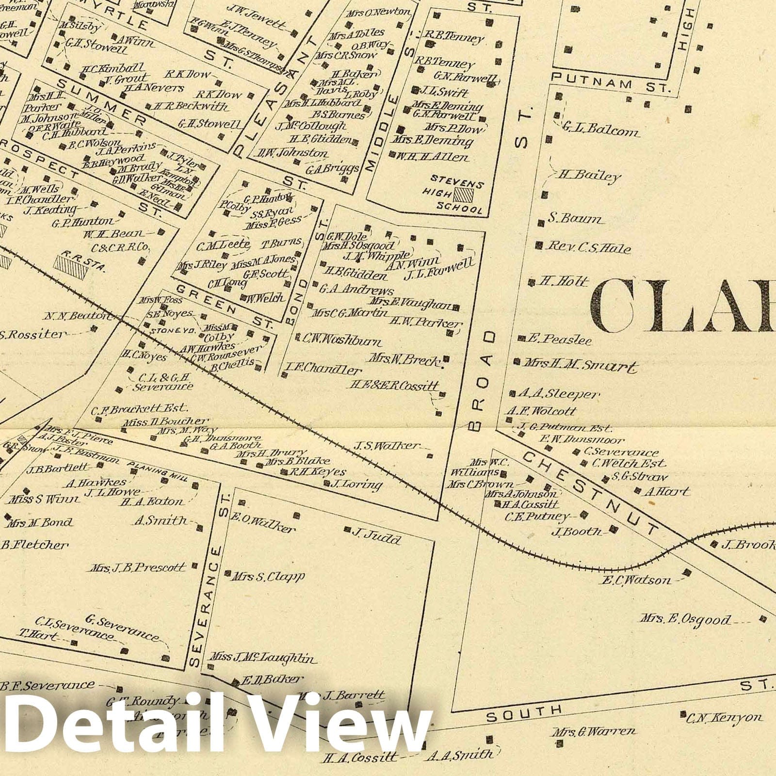 Claremont, Sullivan County, New Hampshire 1892 Historical Map Print