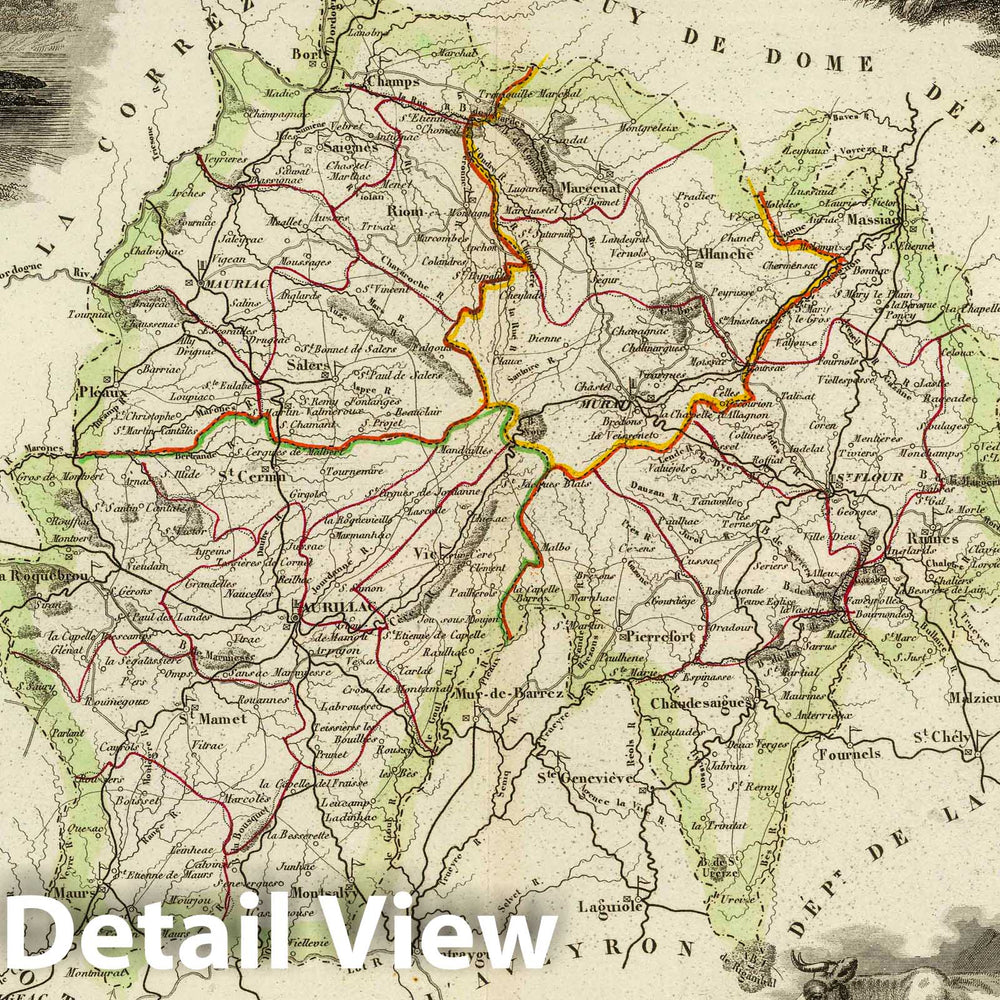 Historic Map : France, 1856 Dept. Du Cantal. , Vintage Wall Art