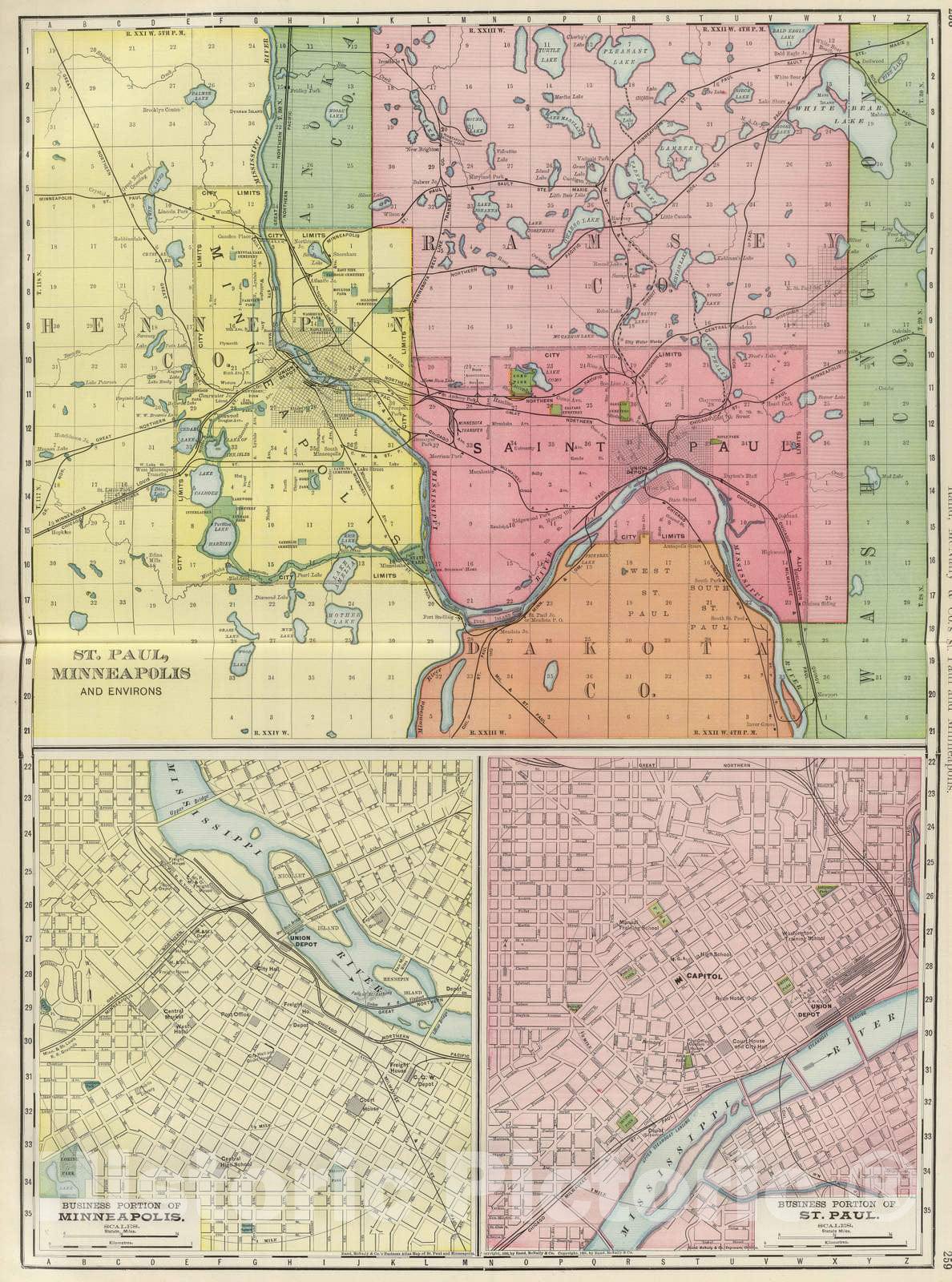 Historic Map : National Atlas - 1903 St. Paul and Minneapolis. - Vintage Wall Art