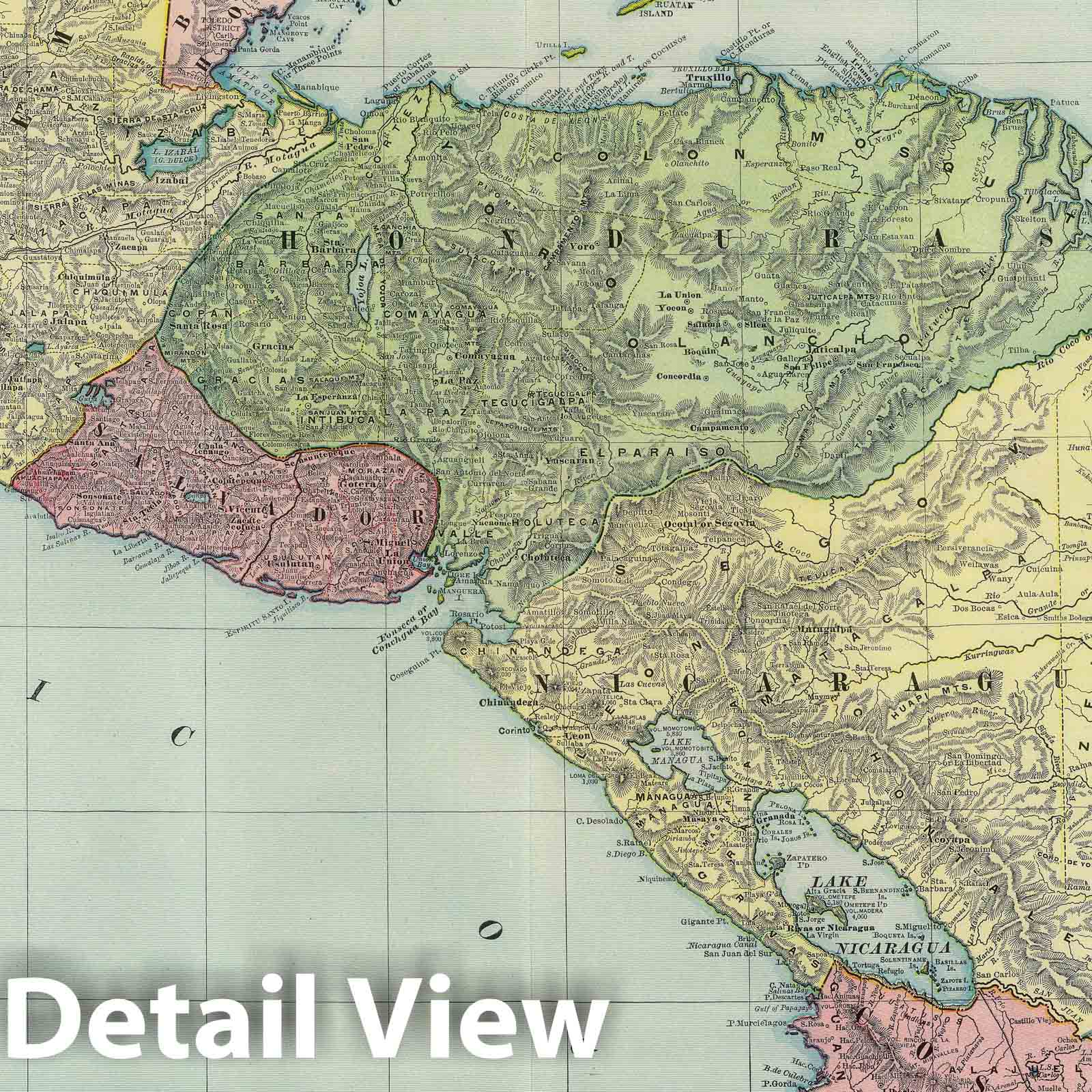 Central America - Railroad Map, 1903 - Historical Map Print