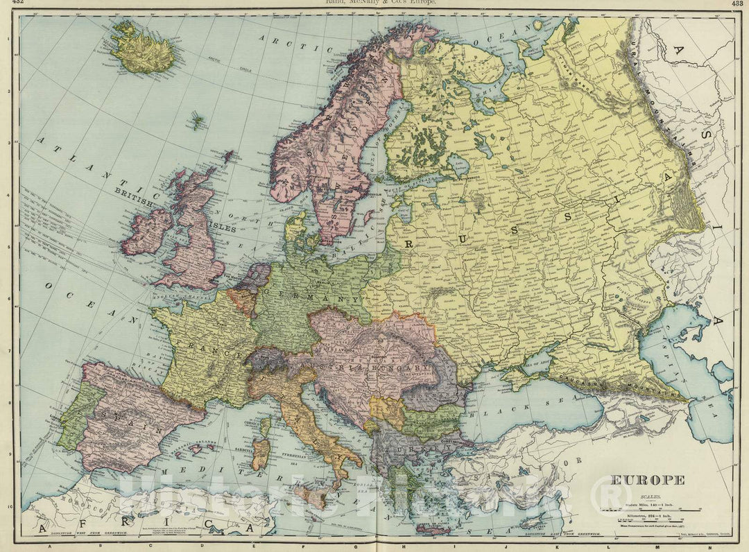 Historic Map : National Atlas - 1903 Europe. - Vintage Wall Art