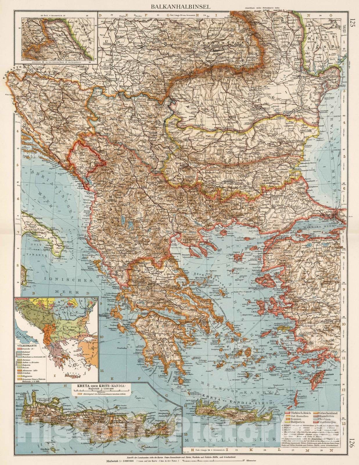 Historic Map : Balkan Peninsula 1905 Balkanhalbinsel , Vintage Wall Art