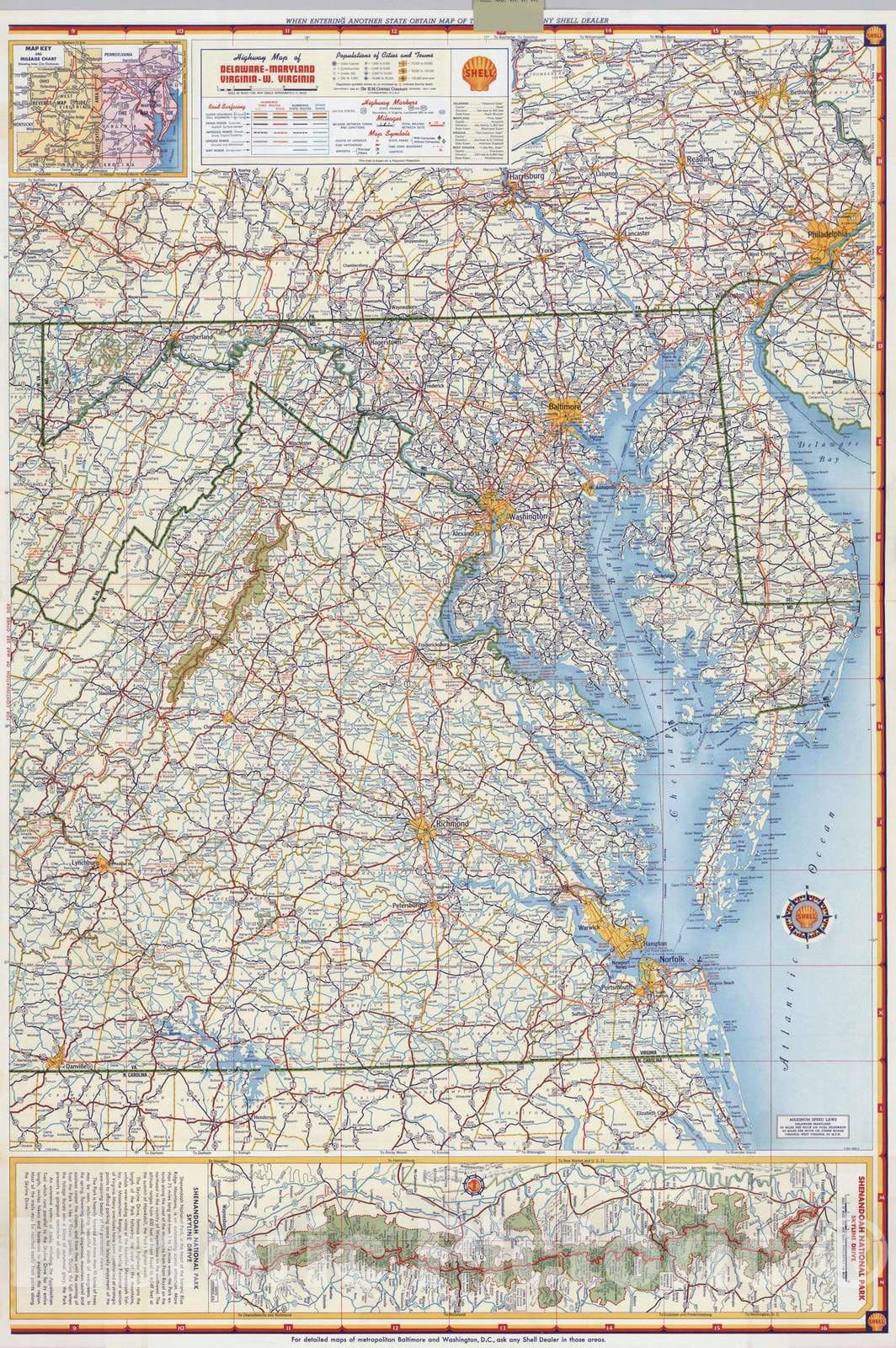 Delaware, Maryland, Virginia, and West Virginia - Western Portion, 1956 Shell Highway Map