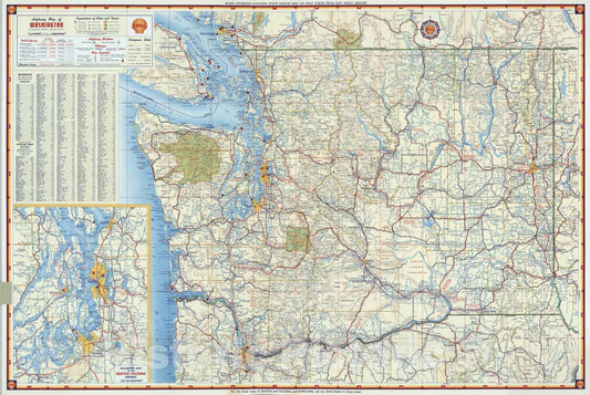 Historic Map : National Atlas - 1956 Shell Highway Map of Washington. - Vintage Wall Art