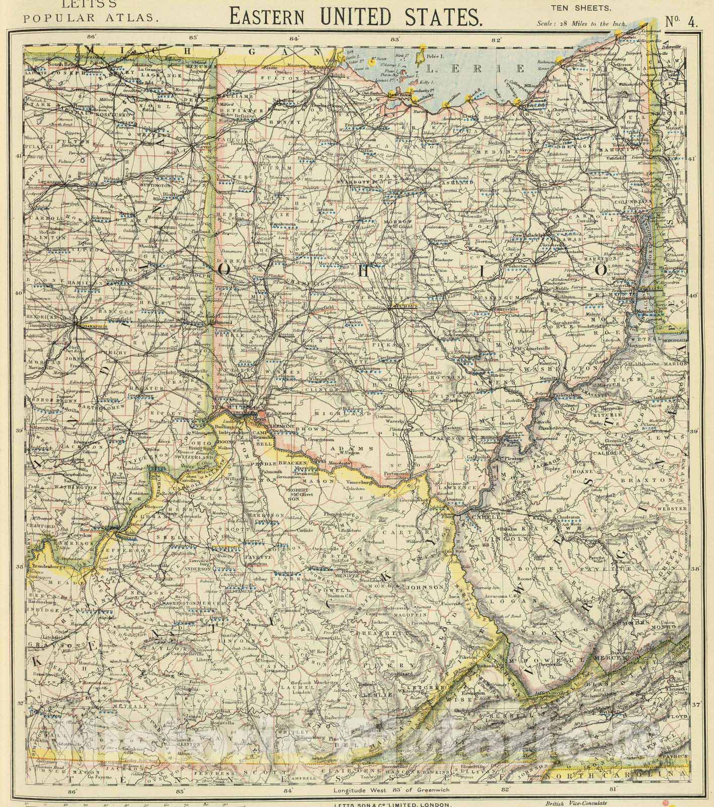 Historic Map : 1883 E. United States 4. - Vintage Wall Art