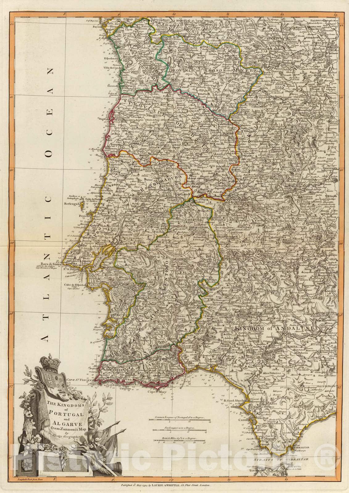 Portugal and Algarve - Nautical Chart, 1794 - Historical Map Print