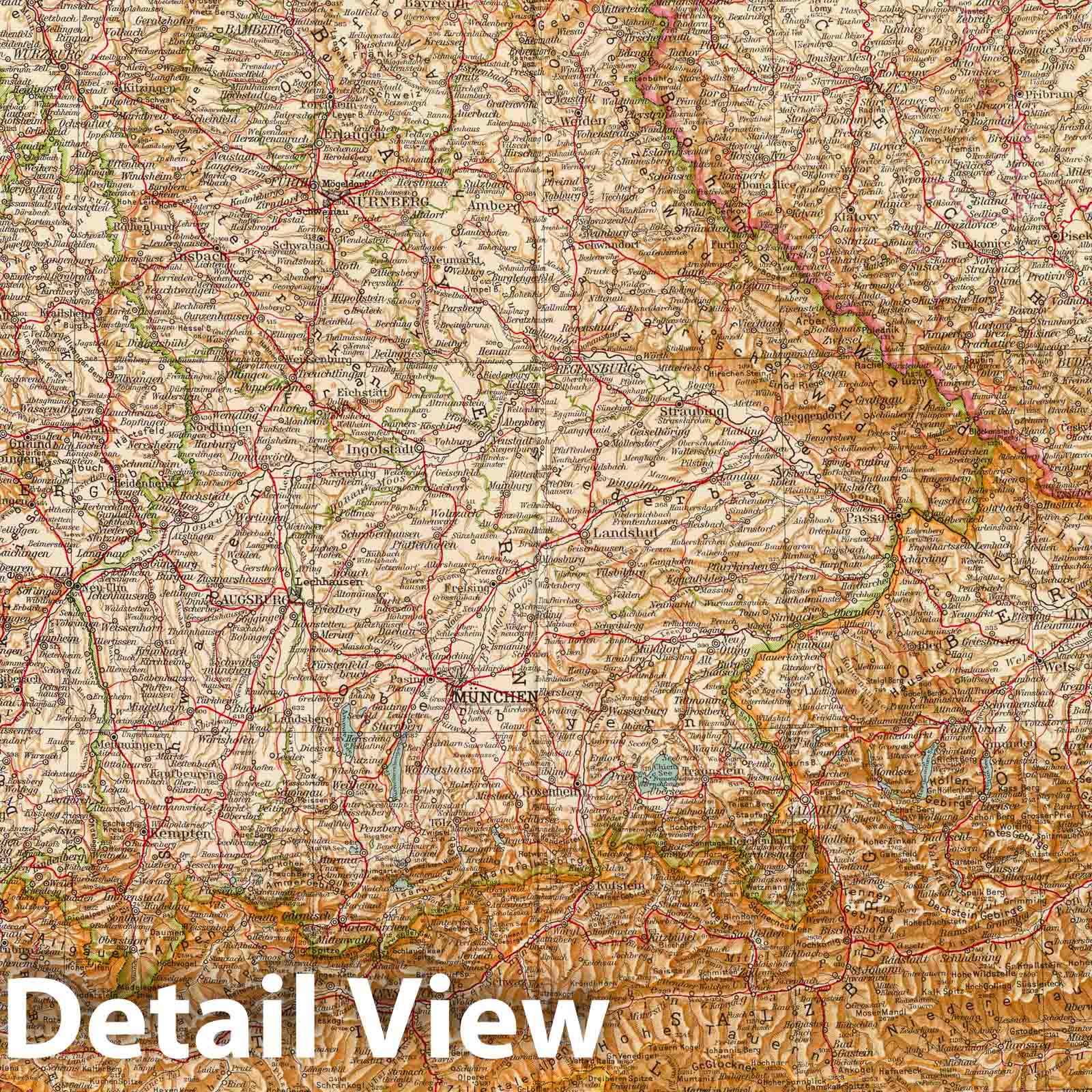Germany, South and Austria 1929 Historical Map Print