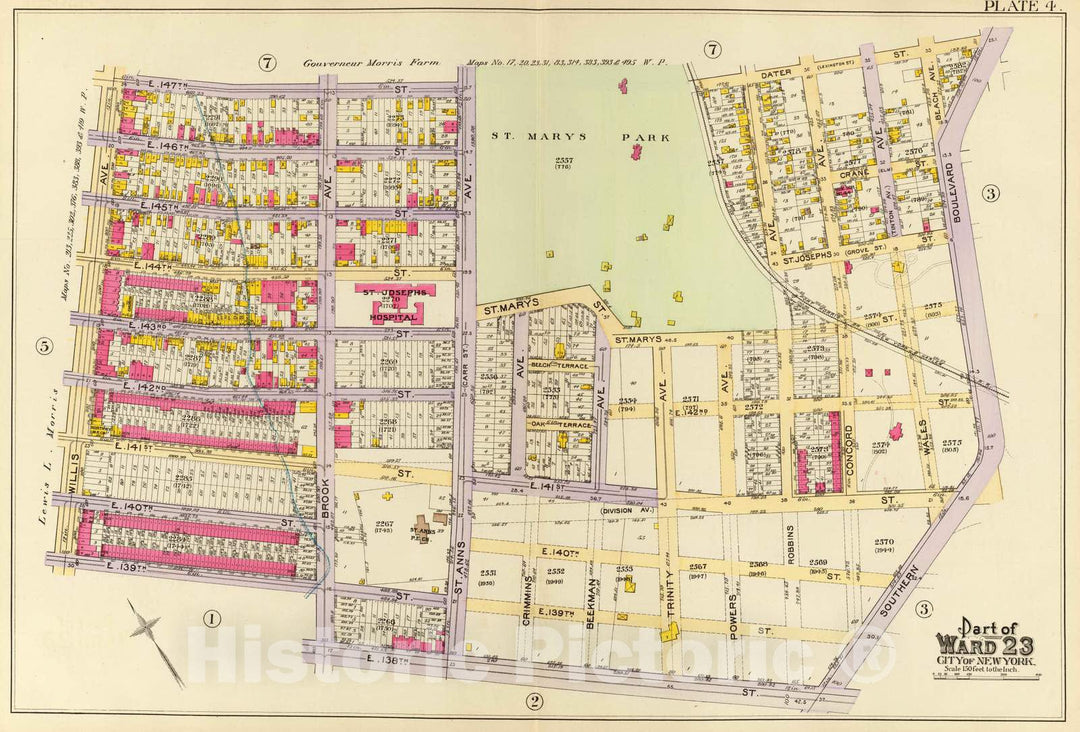 Historic Map : City Atlas - 1893 4, Ward 23. - Vintage Wall Art
