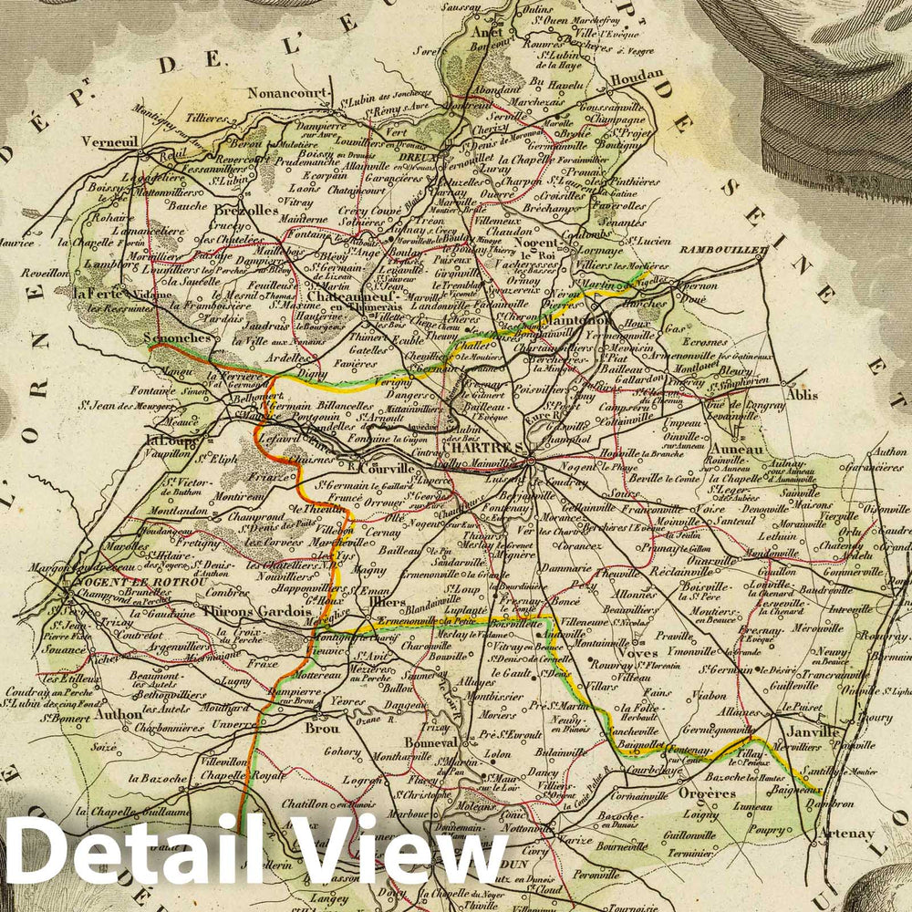 Historic Map : France, 1856 Dept. De L'Eure et Loir. , Vintage Wall Art