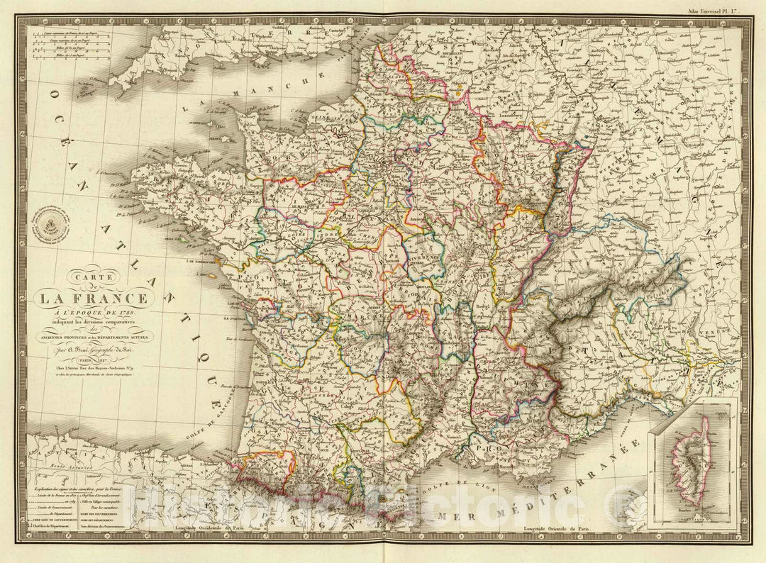 Historic Map : France, 1827 France a l'epoque de 1789. , Vintage Wall Art
