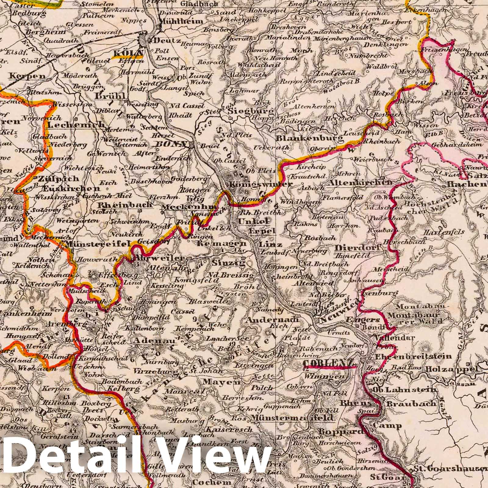 Rhine Province, Germany 1855 Historical Map Print