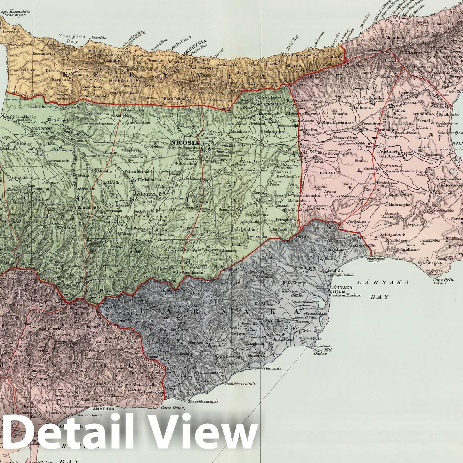 Cyprus - Road Map, 1901 - Stanford's London Atlas