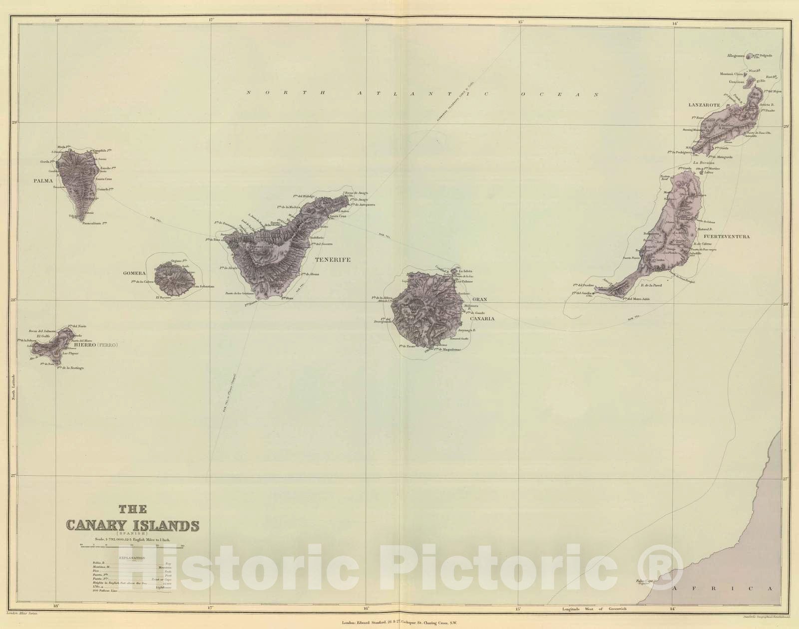 Historic Map : 1901 Canary Islands. - Vintage Wall Art