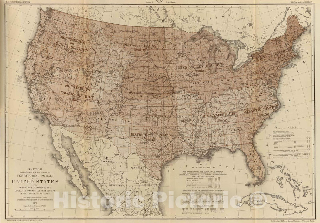 Historic Map : Exploration Book - 1889 United States districts, General Government surveys. - Vintage Wall Art