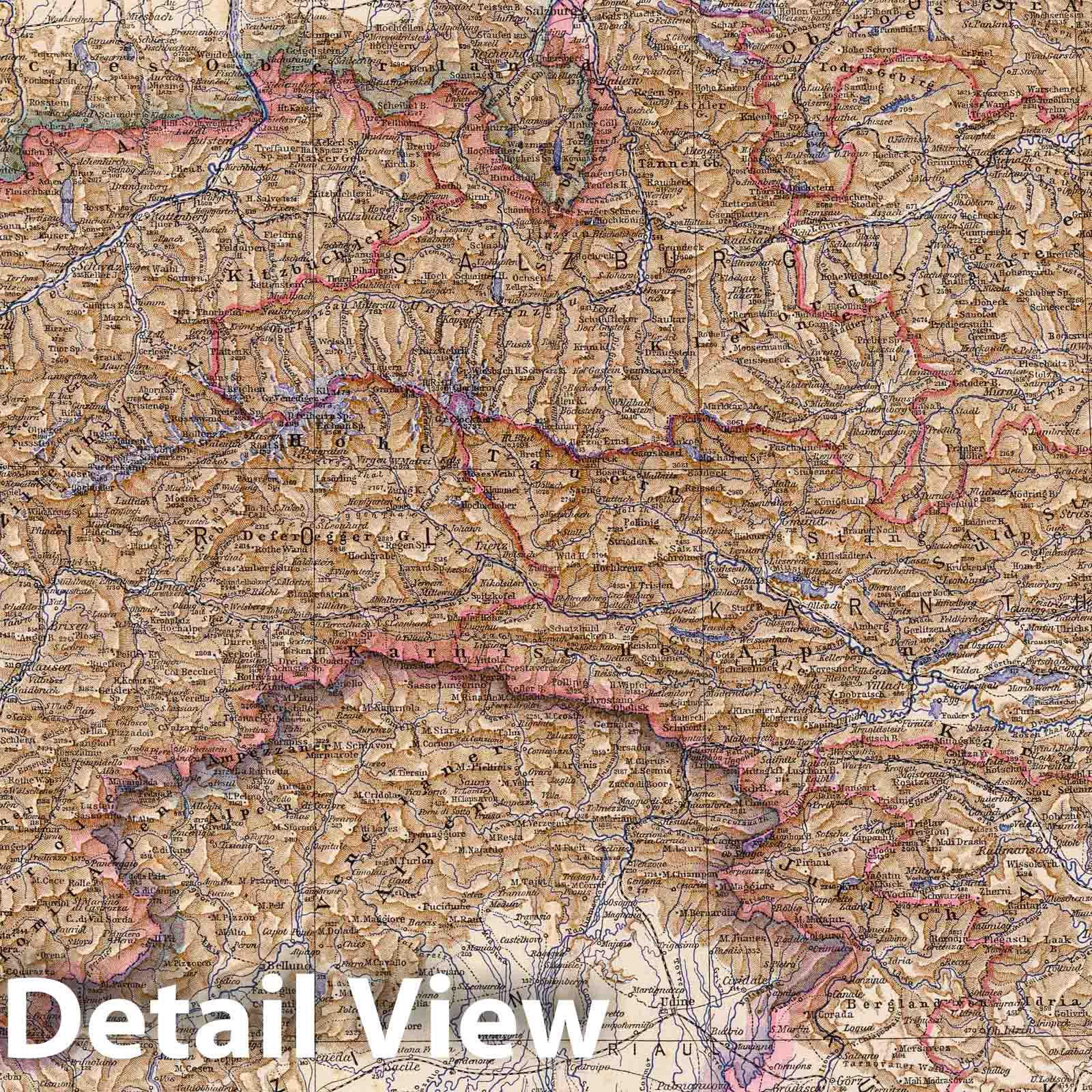 Austrian Alps - Railroad Map, 1881 - Historical Map Print