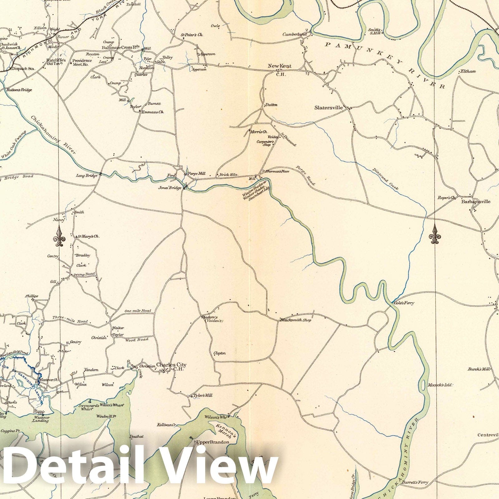 Civil War: Richmond, Petersburg, Fort Monroe - Railroad Map, 1895