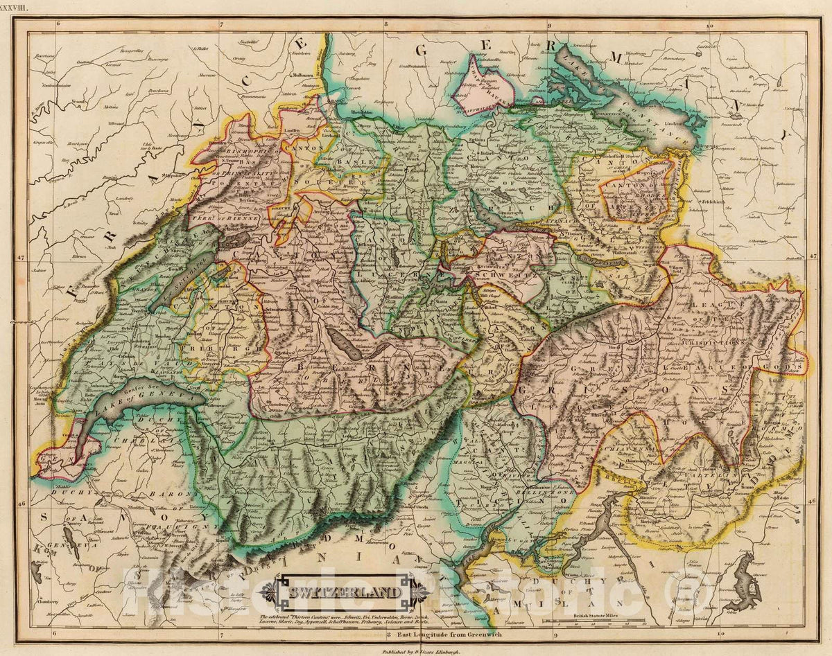 Historic Map : 1831 Switzerland. v2 - Vintage Wall Art