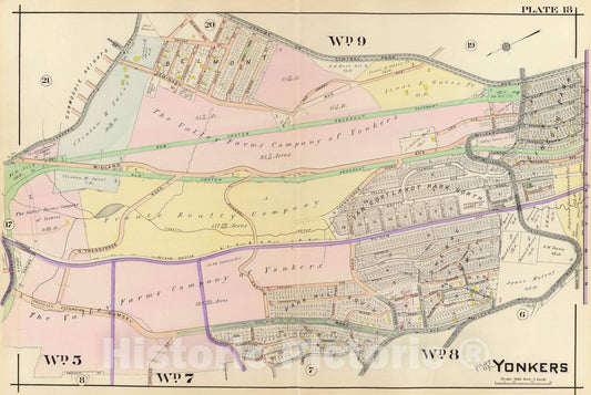 Historic Map : City Atlas - 1907 18. Yonkers. - Vintage Wall Art