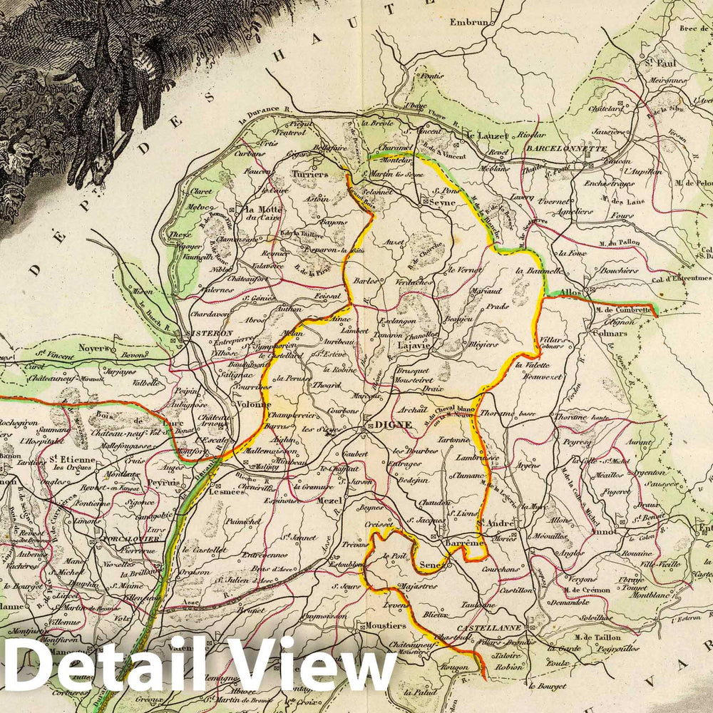 Historic Map : France, 1856 Dept. De Basse-Alpes. , Vintage Wall Art
