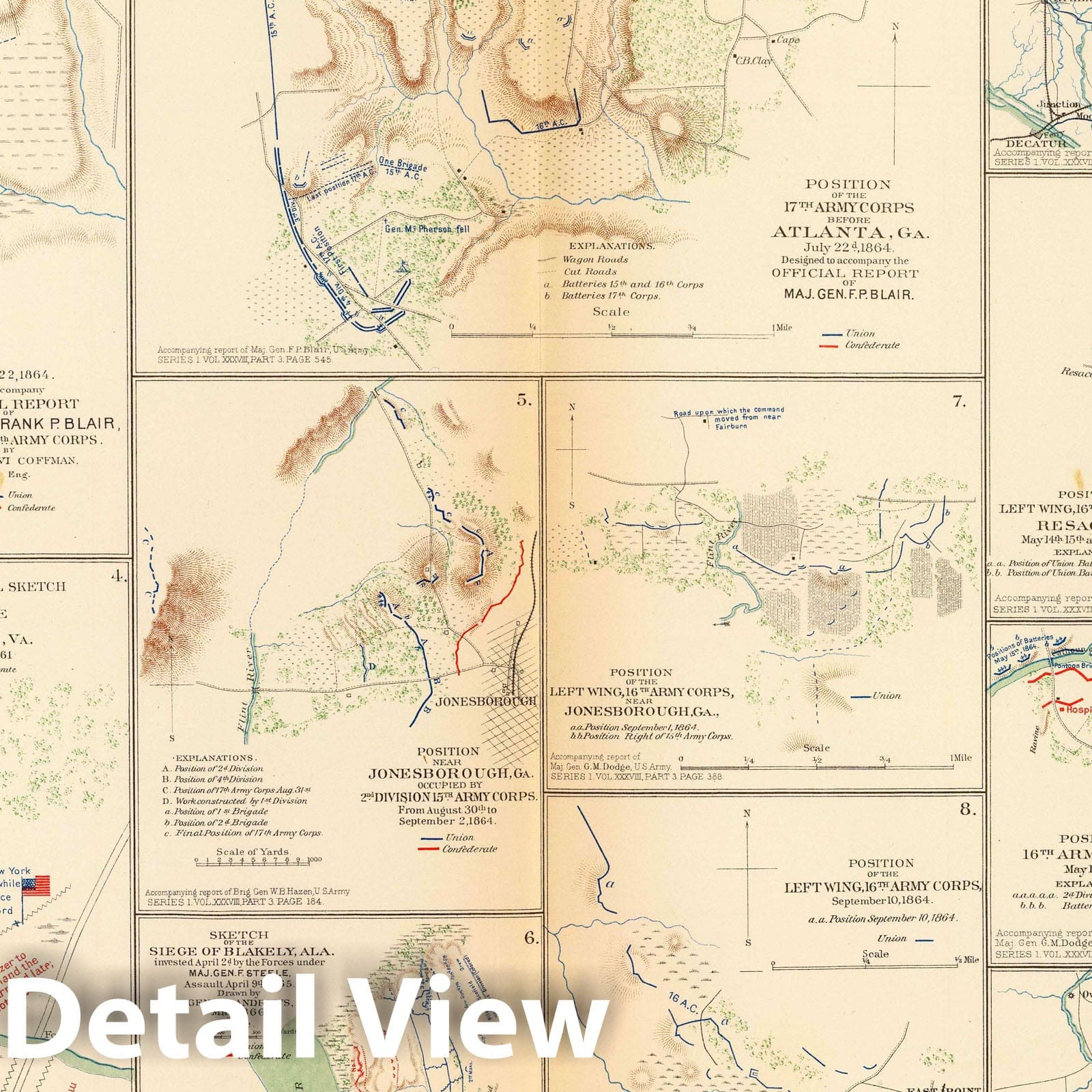 Military Map, 1895 - Civil War Battle Maps Historical Reproduction