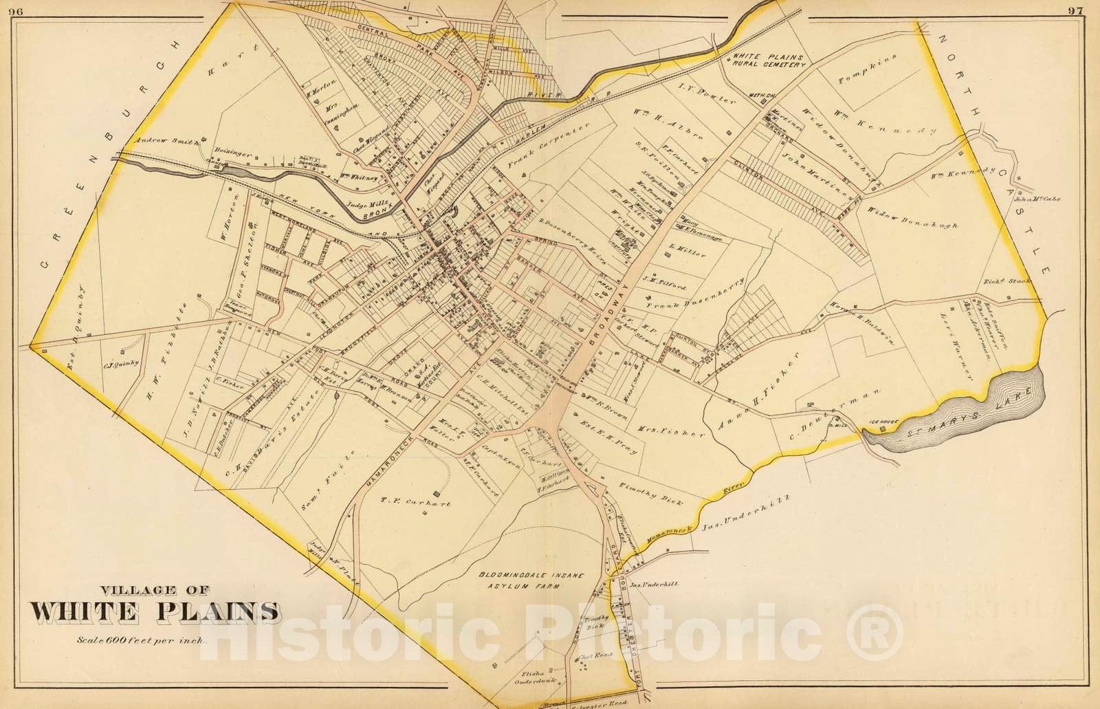 Historic Map : 1881 White Plains, New York v2 - Vintage Wall Art