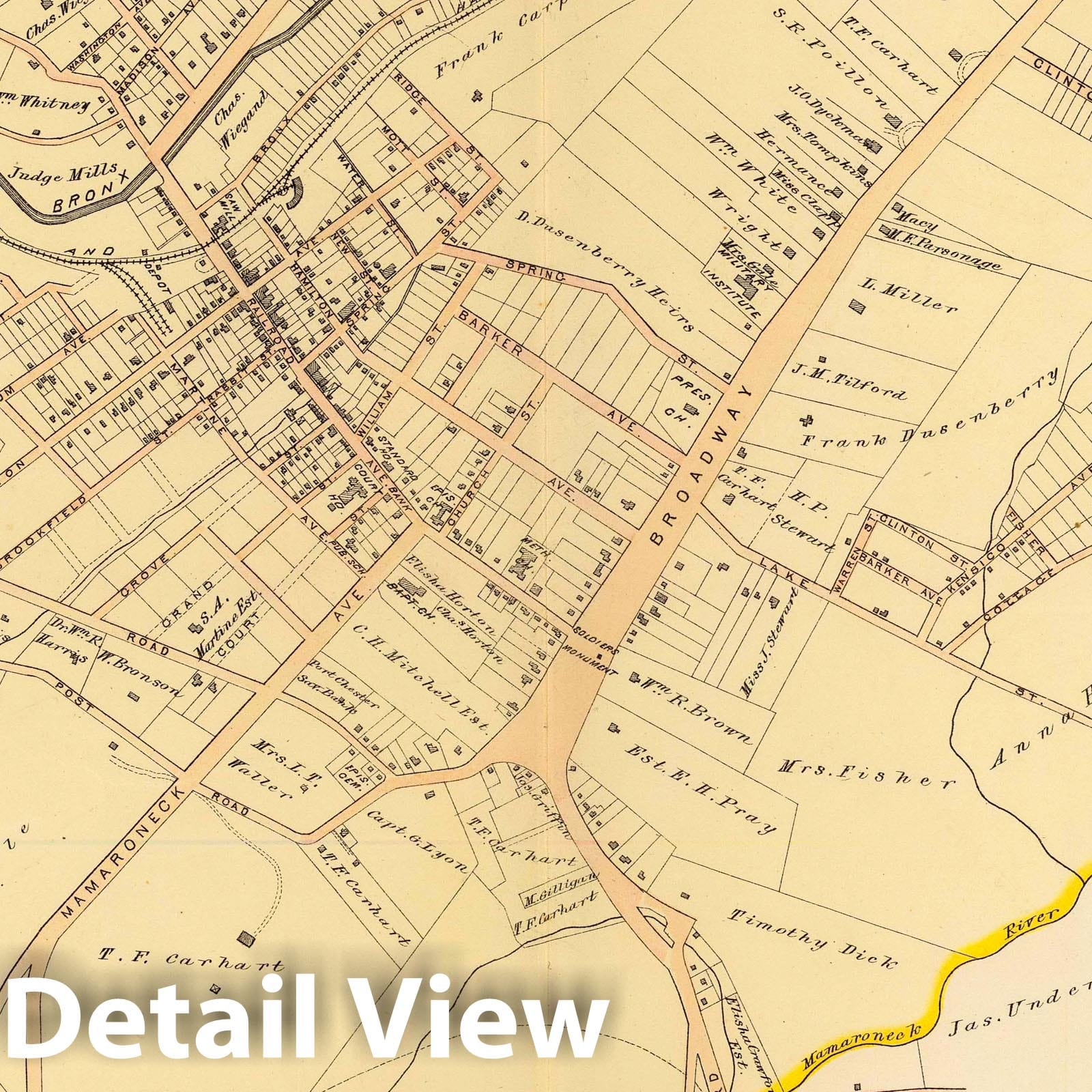 White Plains, New York - Railroad Map, 1881 - Bromley Atlas Historical Map Print